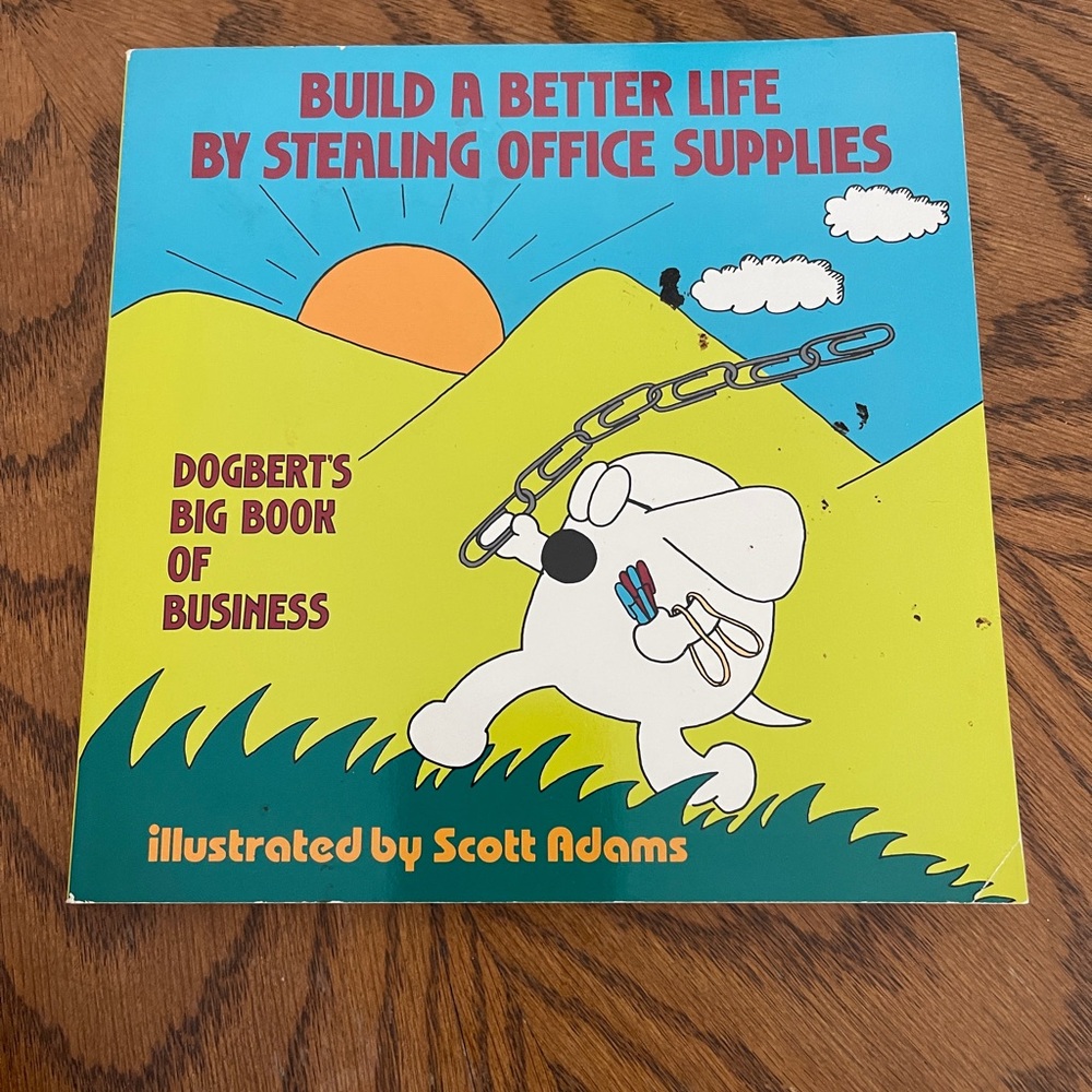 Dogbert's Big Book of Business Art Print - Illustrated by - Blue & Yellow
